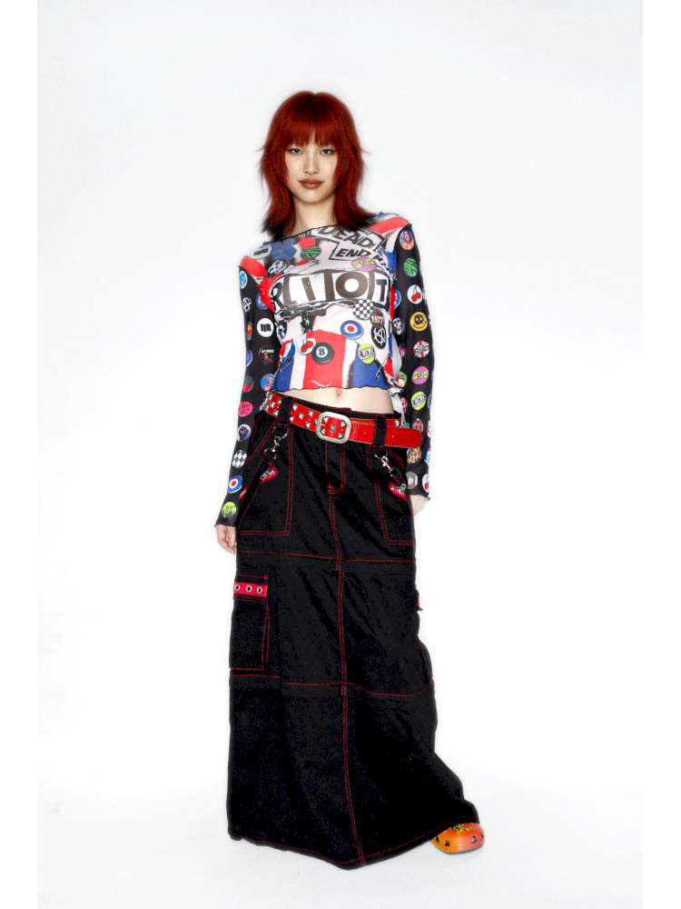 Y2K Millennium Print Long Sleeve Mesh Top【s0000014915