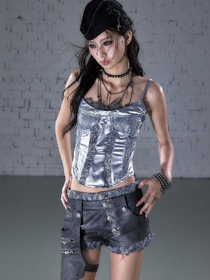 Lace Satin Fake Two Corset【s0000015936】