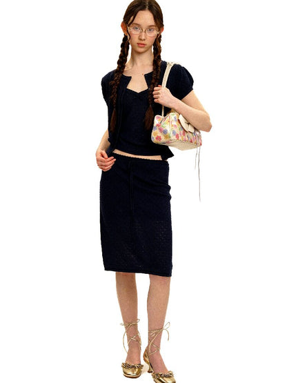 Breathable Lace Knit Top Skirt Set【s0000017442】