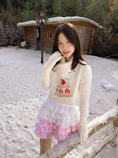 Strawberry Cake Jacquard Knit Scarf【s0000014943】