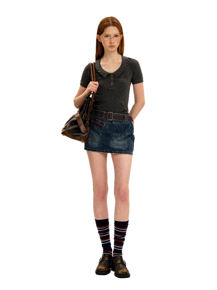Vintage Denim Fringe Jacket Skirt【s0000016091】