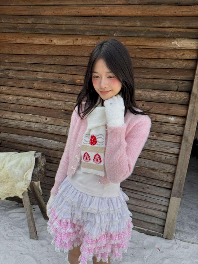 Strawberry Cake Jacquard Knit Scarf【s0000014943】