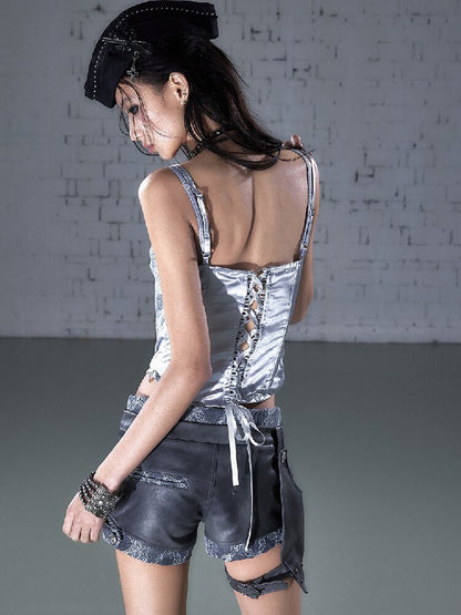 Lace Satin Fake Two Corset【s0000015936】