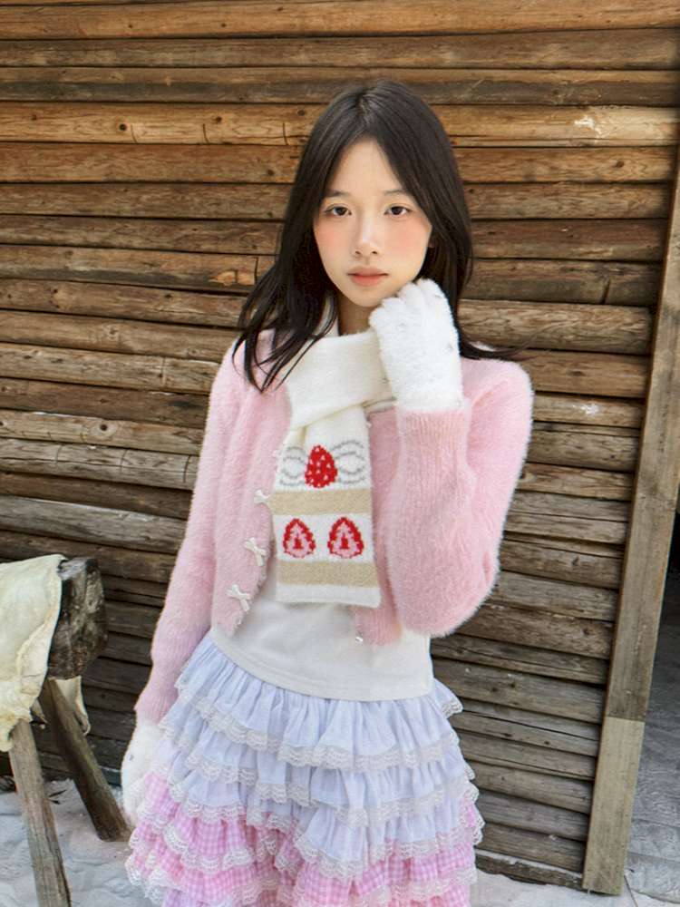 Strawberry Cake Jacquard Knit Scarf【s0000014943】