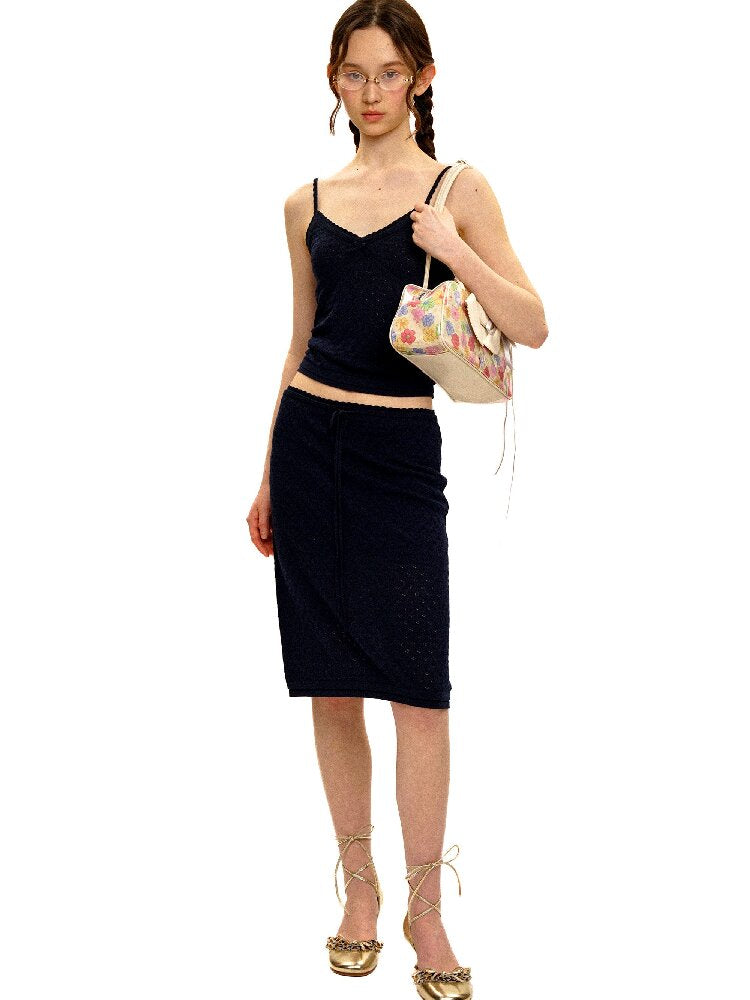 Breathable Lace Knit Top Skirt Set【s0000017442】