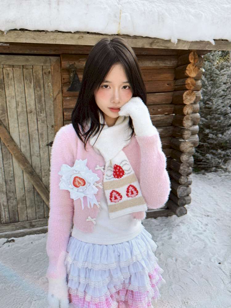 Strawberry Cake Jacquard Knit Scarf【s0000014943】