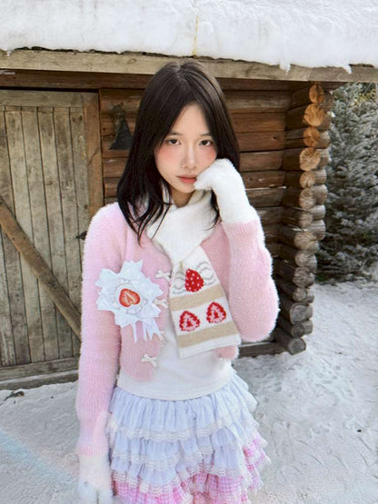 Strawberry Cake Jacquard Knit Scarf【s0000014943】