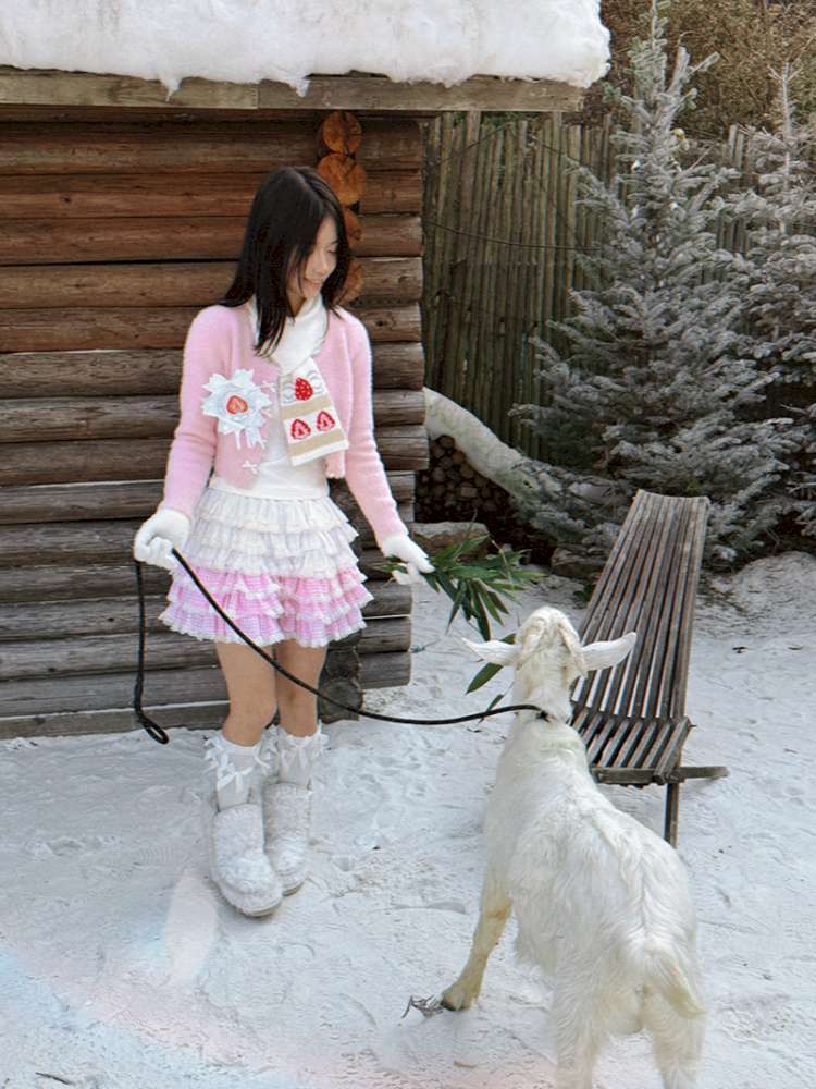 Strawberry Cake Jacquard Knit Scarf【s0000014943】