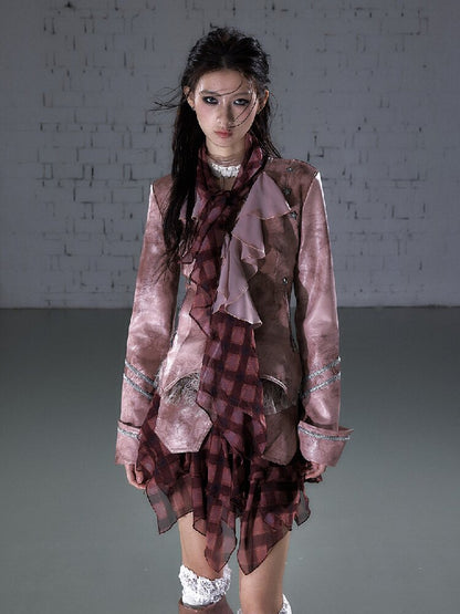 Streamer Snood Chiffon Leather Jacket【s0000015942】