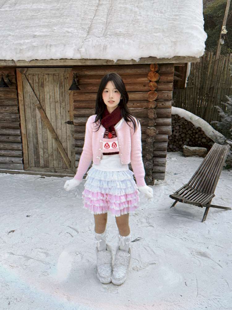 Strawberry Cake Jacquard Knit Scarf【s0000014943】