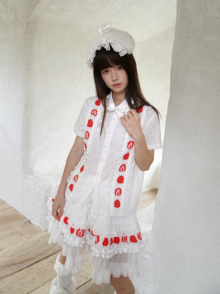 Plaid Lace Bow Short Sleeve Shirt【s0000018541】