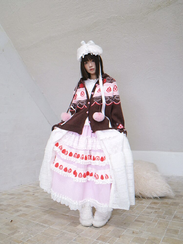 Cake Print Cut-Out Lace Bow Skirt【s0000018542】