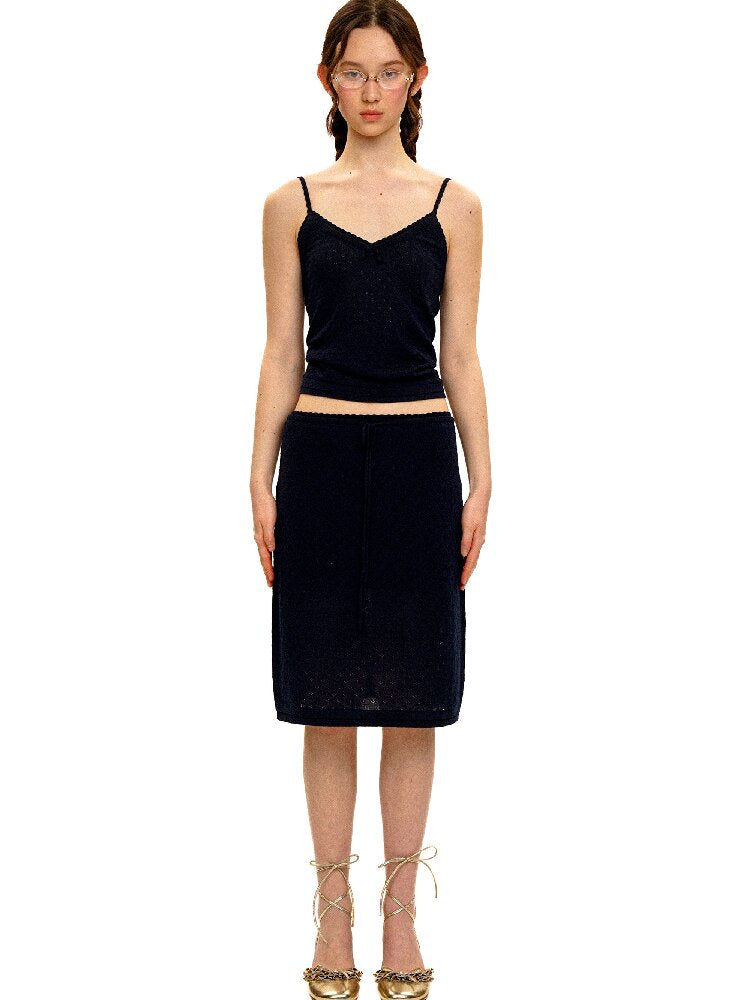 Breathable Lace Knit Top Skirt Set【s0000017442】