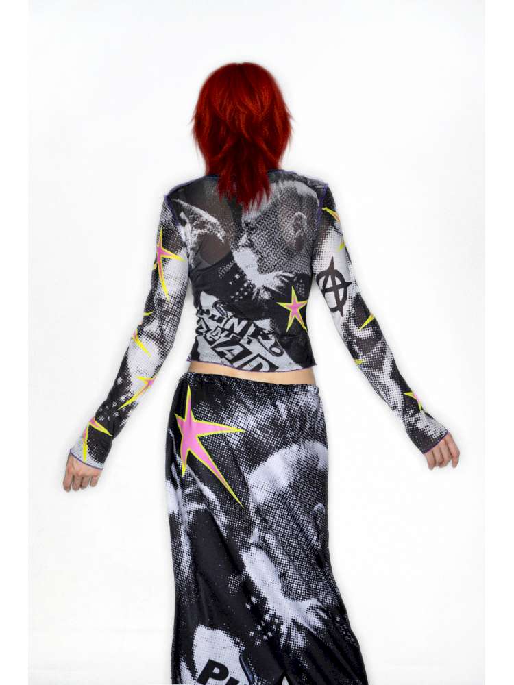 Y2K Millennium Print Long Sleeve Mesh Top【s0000014915】