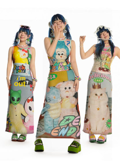 Y2K Stretch Casual Halter Long Skirt【s0000013521】