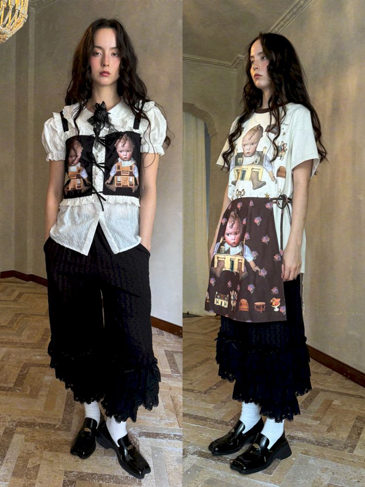 Cute bubble multi-layered lace bows pants【s0000012765】