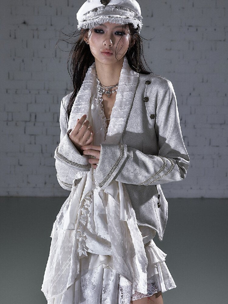 Streamer Snood Chiffon Leather Jacket【s0000015942】