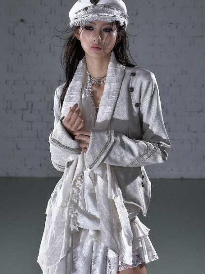 Streamer Snood Chiffon Leather Jacket【s0000015942】