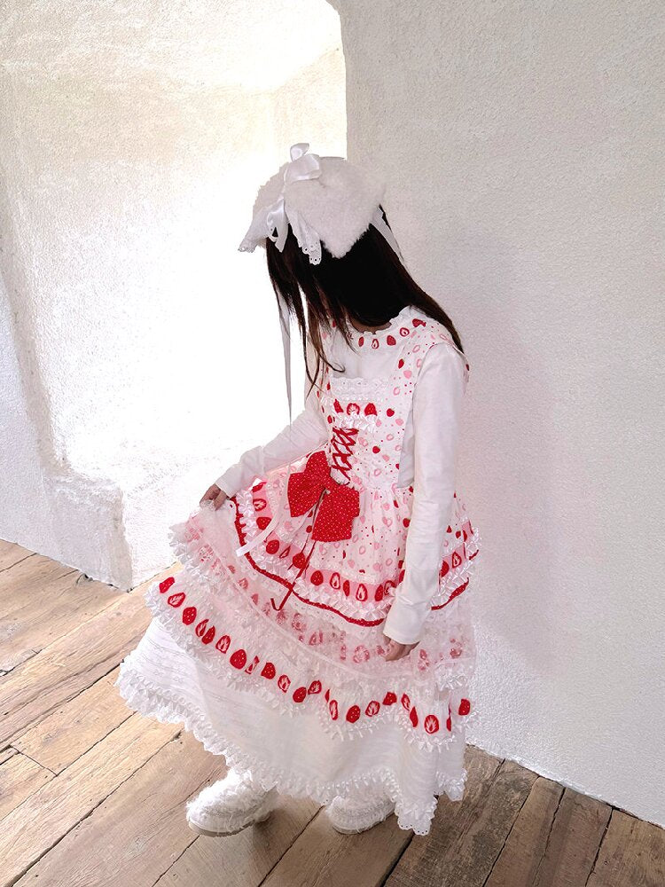 Cake Print Cut-Out Lace Bow Skirt【s0000018542】