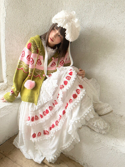 Cake Print Cut-Out Lace Bow Skirt【s0000018542】