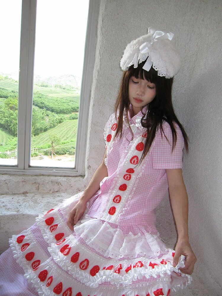 Cake Print Cut-Out Lace Bow Skirt【s0000018542】