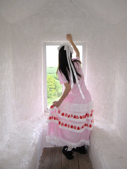 Cake Print Cut-Out Lace Bow Skirt【s0000018542】