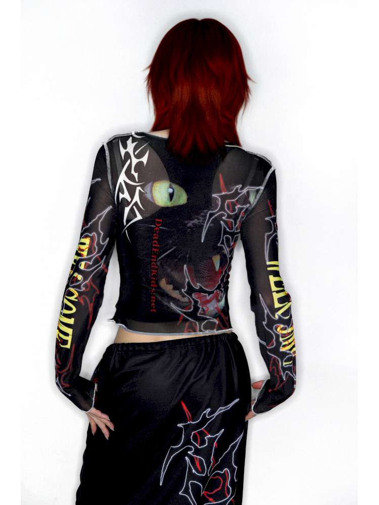 Y2K Millennium Print Long Sleeve Mesh Top【s0000014915】