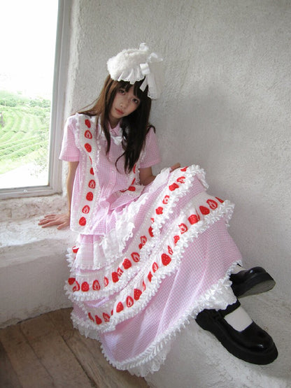 Cake Print Cut-Out Lace Bow Skirt【s0000018542】