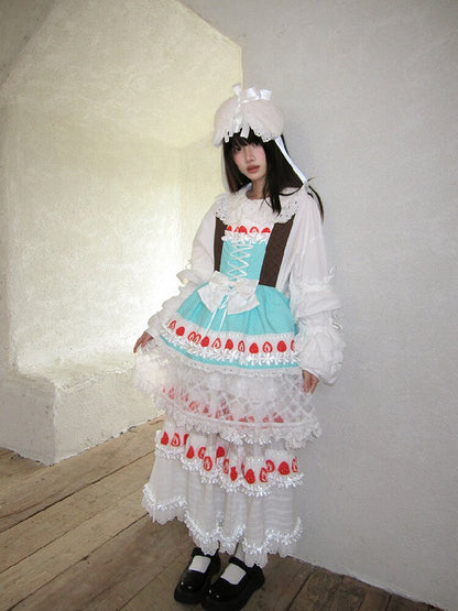 Cake Print Cut-Out Lace Bow Skirt【s0000018542】
