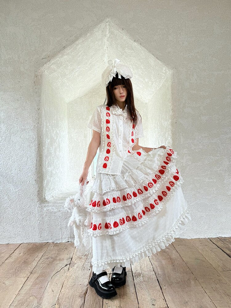 Cake Print Cut-Out Lace Bow Skirt【s0000018542】