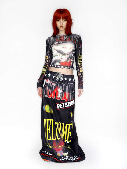 Y2K Millennium Print Long Sleeve Mesh Top【s0000014915】