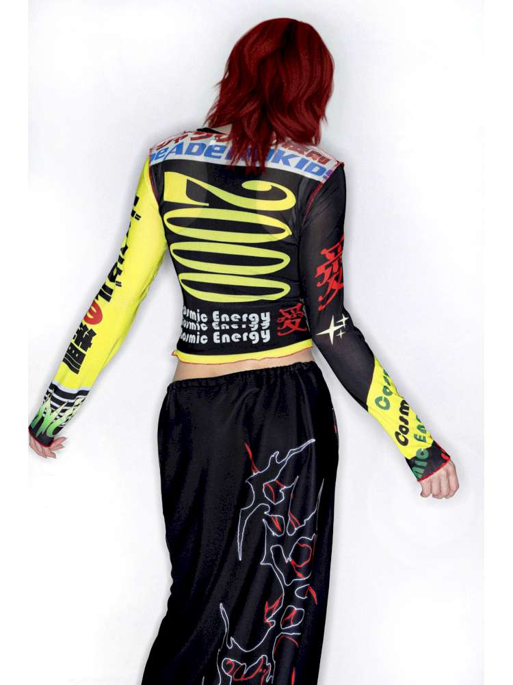 Y2K Millennium Print Long Sleeve Mesh Top【s0000014915】