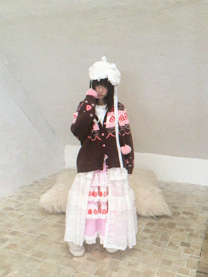 Cake Print Cut-Out Lace Bow Skirt【s0000018542】