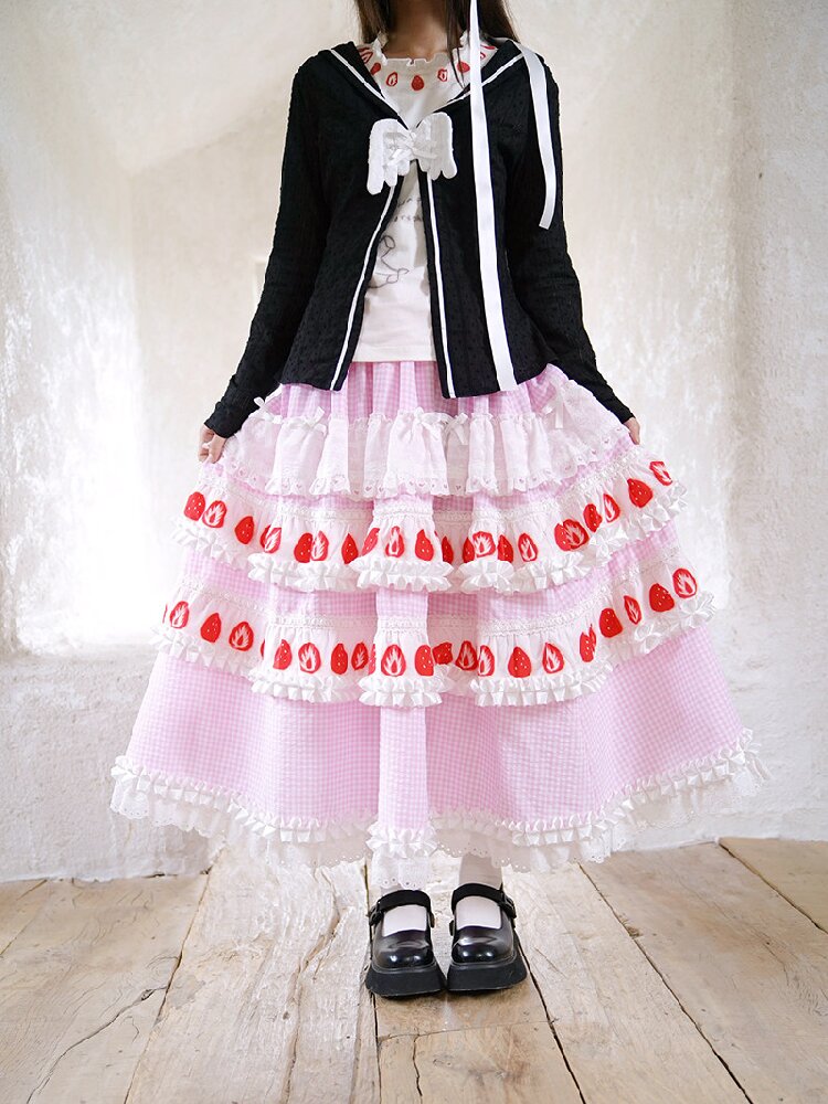 Cake Print Cut-Out Lace Bow Skirt【s0000018542】