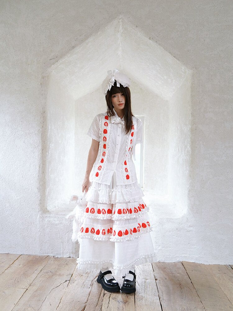 Cake Print Cut-Out Lace Bow Skirt【s0000018542】