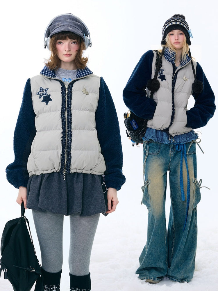 Star Print Contrast Stitching Thickened Warm Jacket【s0000015260】