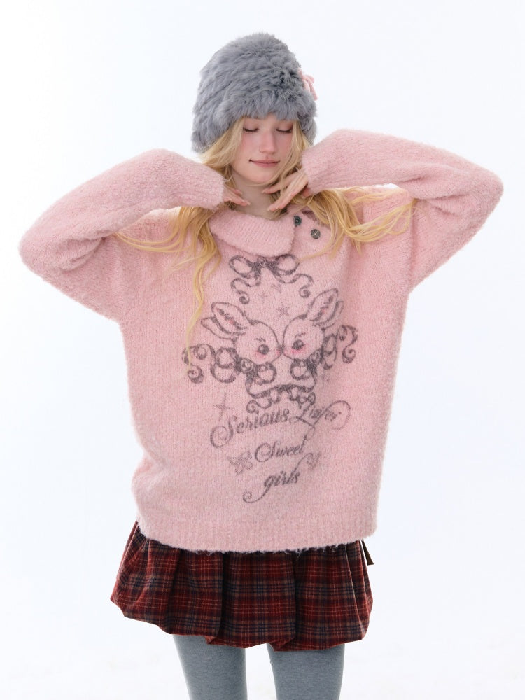 Rabbit Lazy Style Irregular Doll Collar Sweater【s0000015262】