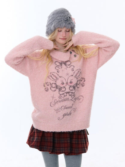Rabbit Lazy Style Irregular Doll Collar Sweater【s0000015262】