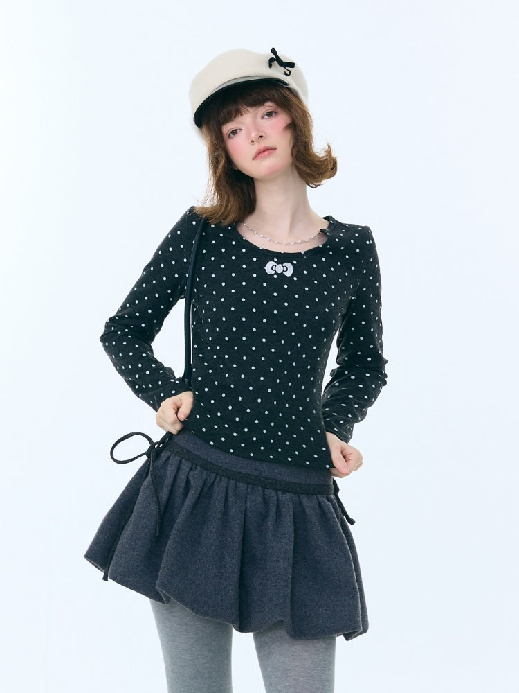 Polka Dot Chain Top Iong Sleeve T-Shirt Slim Knitted Base Shirt【s0000015256】