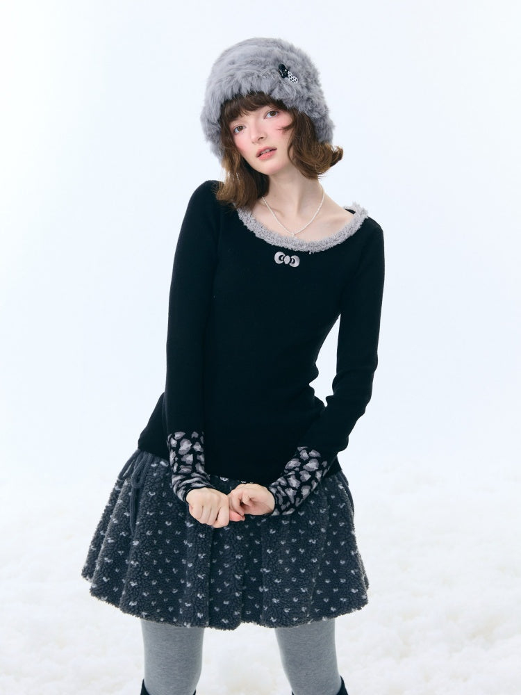Leopard Print Cuff Long Sleeve T-Shirt Slimming Crew Neck Knitted Base Shirt【s0000015263】