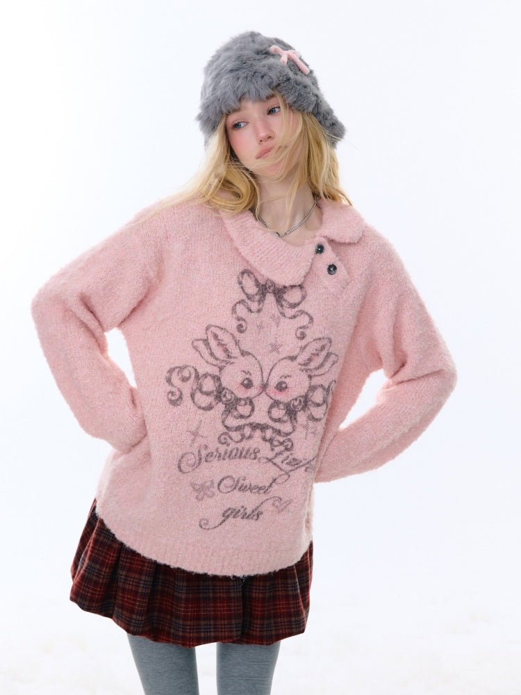 Rabbit Lazy Style Irregular Doll Collar Sweater【s0000015262】