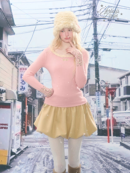 Leopard Print Cuff Long Sleeve T-Shirt Slimming Crew Neck Knitted Base Shirt【s0000015263】
