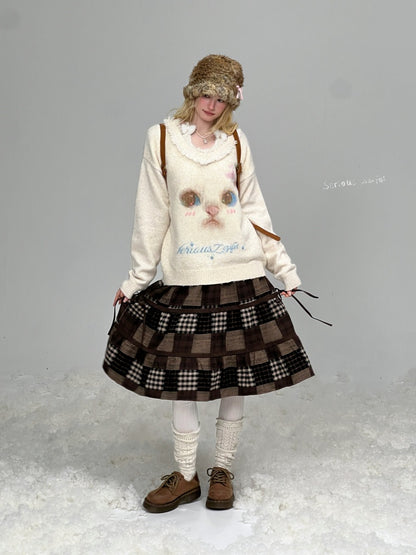 Cat Pattern Plush Collar Lazy Style Soft Waxy Sweater【s0000015261】
