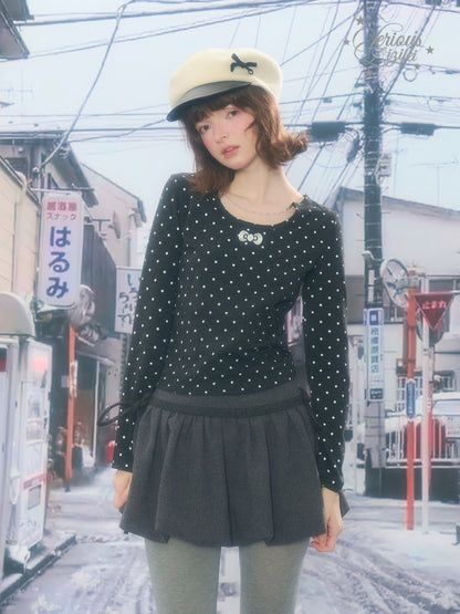 Polka Dot Chain Top Iong Sleeve T-Shirt Slim Knitted Base Shirt【s0000015256】