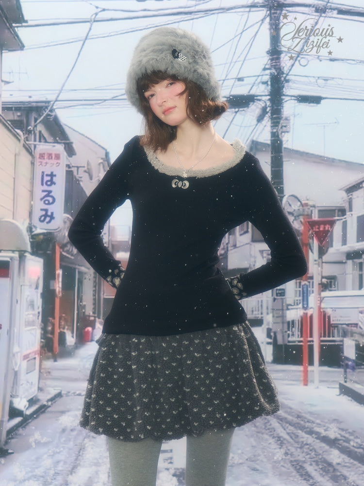 Leopard Print Cuff Long Sleeve T-Shirt Slimming Crew Neck Knitted Base Shirt【s0000015263】