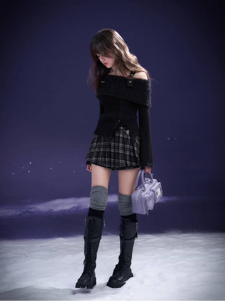 Off-the-shoulder slim knit【s0000011649】