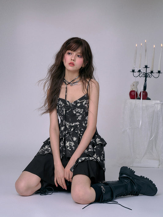 Printed suspender dress【s0000008905】