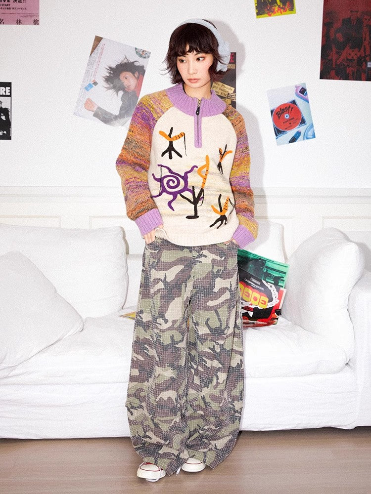 Retro-style distressed camouflage pants【s0000011545】