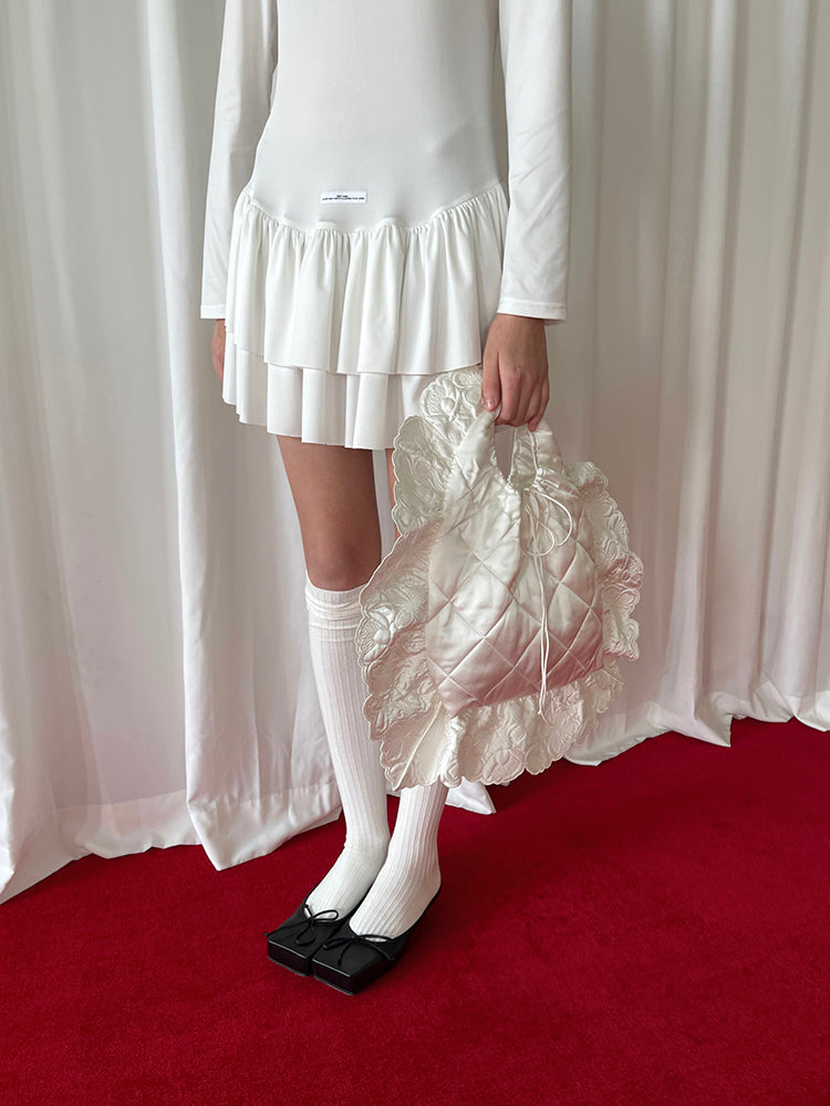 White ruffle hem dress【s0000006524】