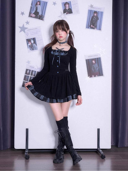 Plaid long sleeve knit dress【s0000011282】